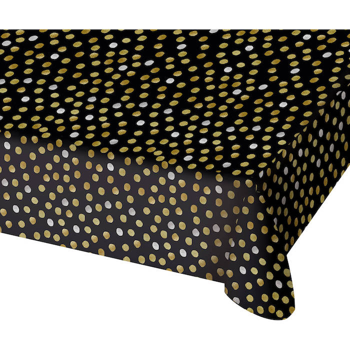 Elegant Sort Dug med Guld og Sølv Prikker - 130x180 cm