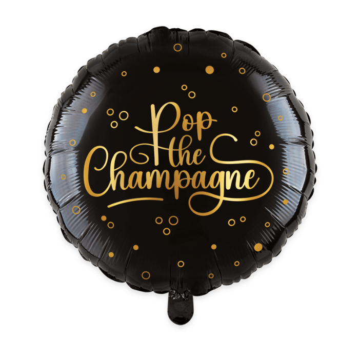 Sort Folieballon - Pop The Champagne til Fest 45 cm
