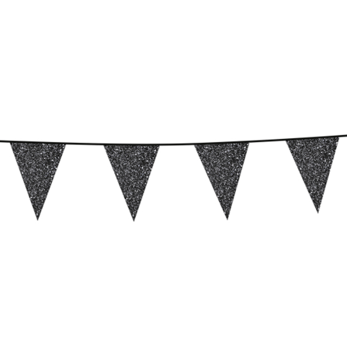 Sort Glitter Flagguirlande - 16 Meter til Festligheder!