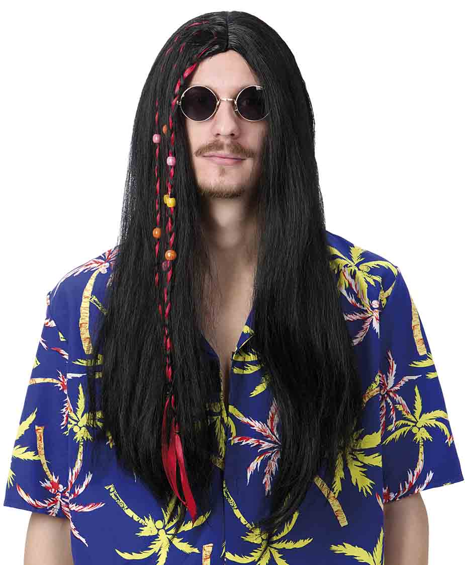 Sort Hippie Paryk med Fletninger og Perler til Fest!