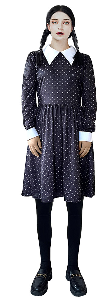 Sort Halloween Kostume Kjole med Prikker – Bliv Festens Stjerne!