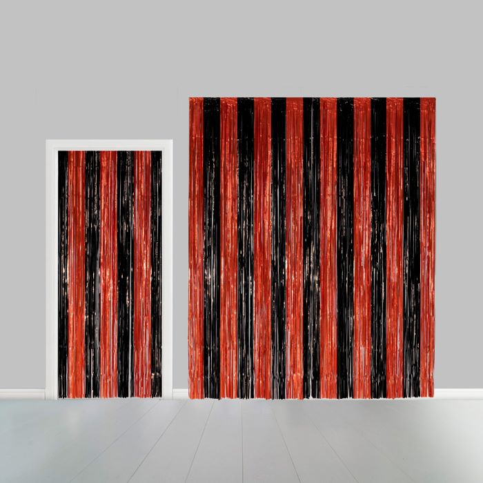 Sort og Orange Stribet Glimmerforhæng 100x240 cm - Udsalg!