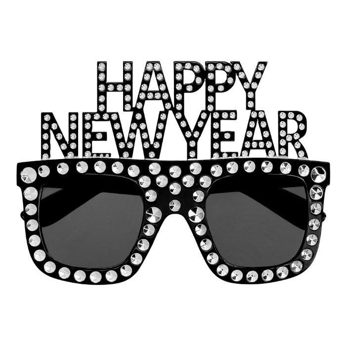 Sorte Nytårsbriller med "Happy New Year" Tekst