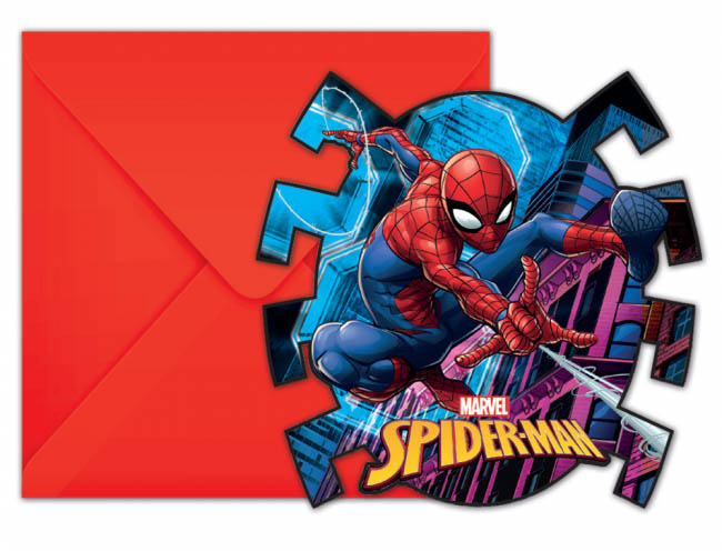 Spider-Man Indbydelser med Røde Kuverter – 6 stk. Fest!
