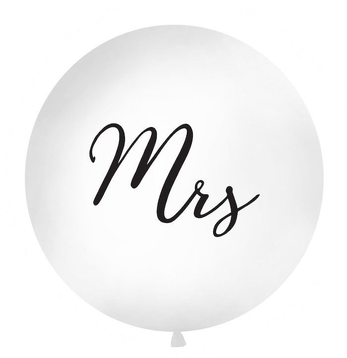 Stor Hvid "Mrs" Ballon med Sort Skrift - 1 Meter