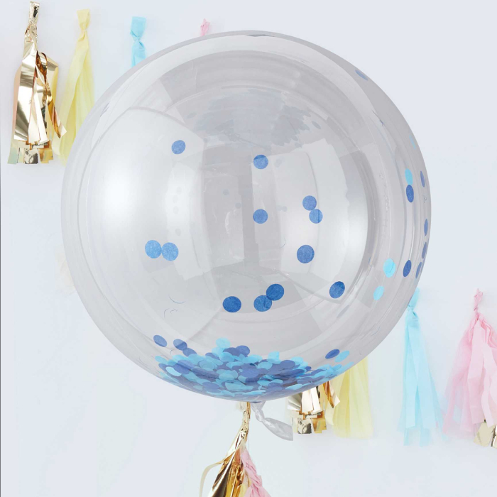 Store Runde Balloner Med Blå Konfetti 3x 90
