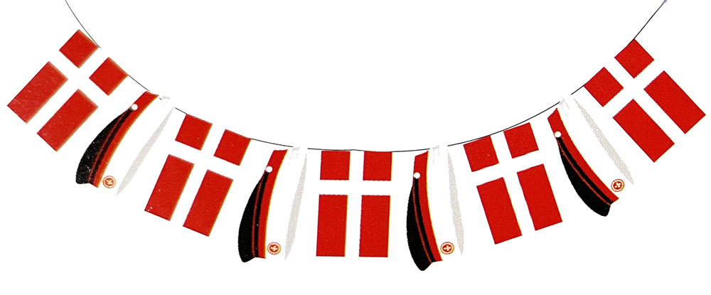 Studenter Guirlande med Røde Huer og Danske Flag til Fest