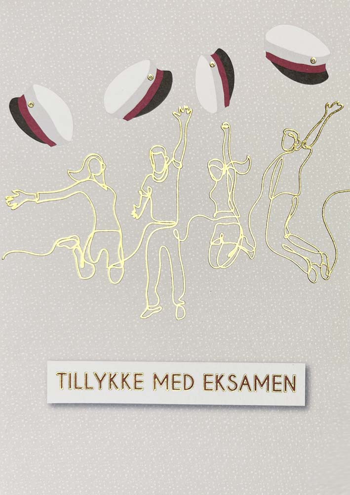 Studenterkort med Rød Hue og Guldprint – Tillykke!