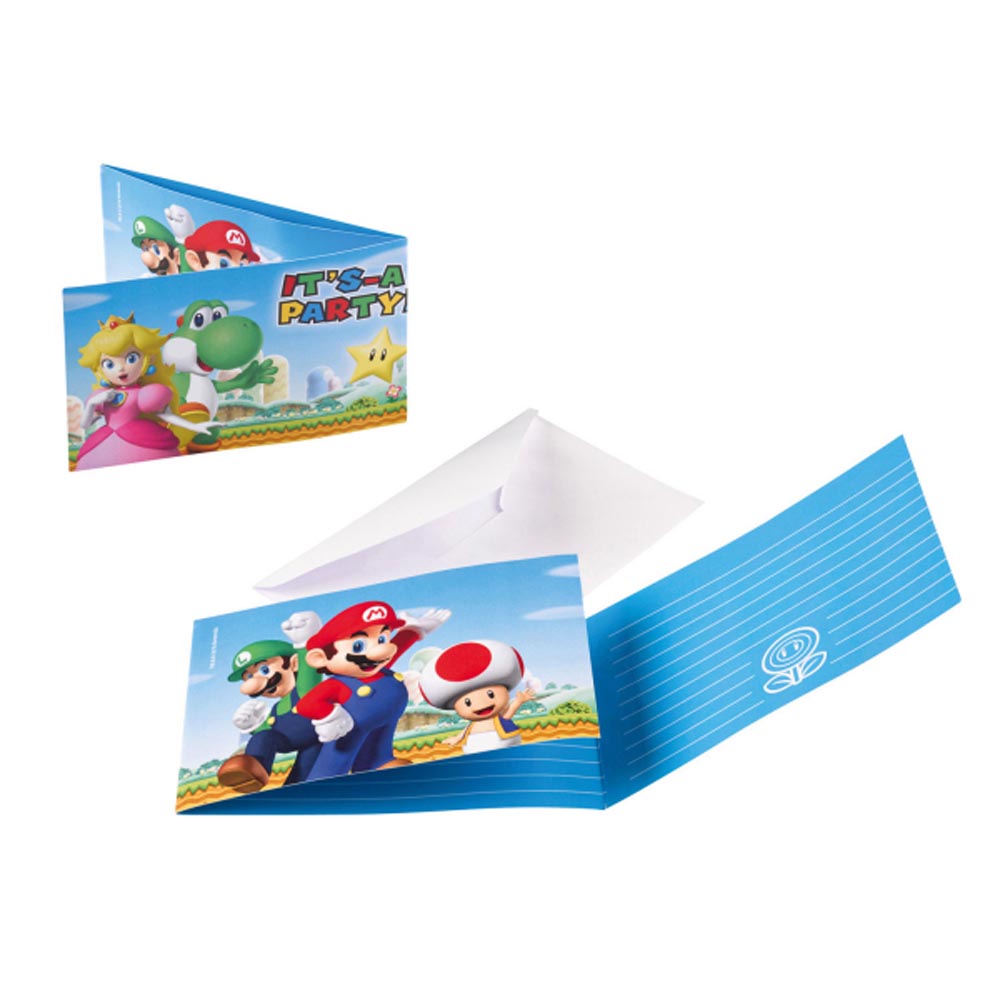 Super Mario Fødselsdagsindbydelser – 8 stk. til fest!