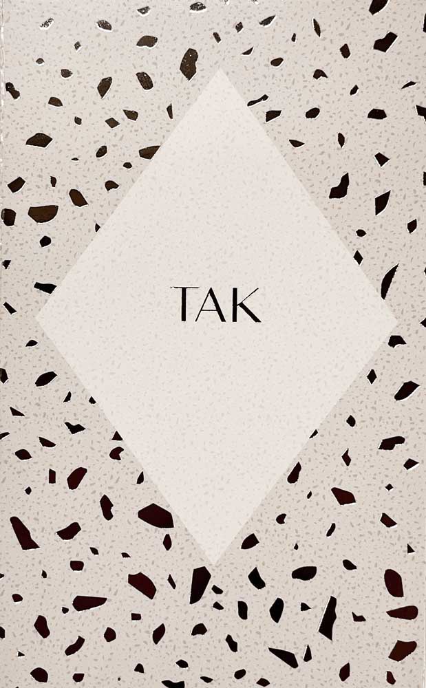 Elegant Takkekort med Sølv Terrazzo – Tak for Fejringen