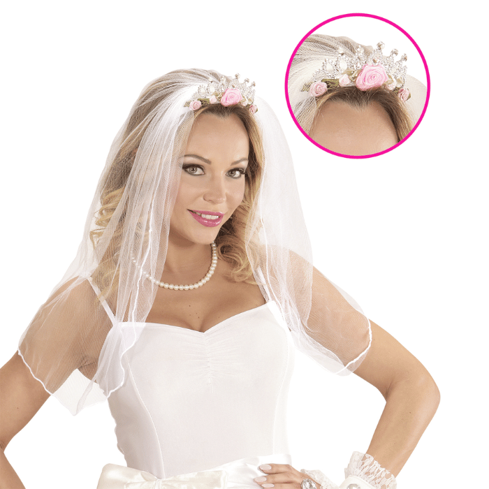 Sølv Tiara med Slør og Blomster – Uovertruffen Tilbud!