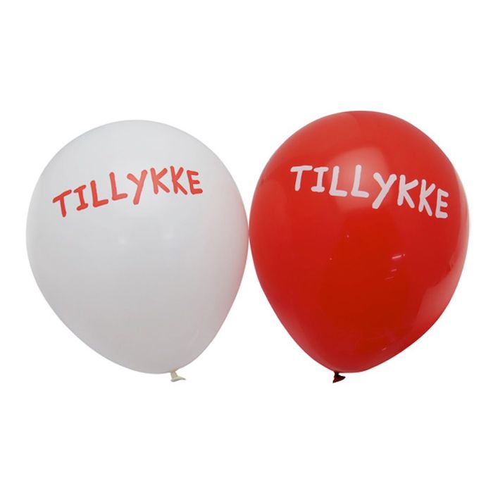 Tillykke Balloner i Rød og Hvid - 6 stk. til Festen
