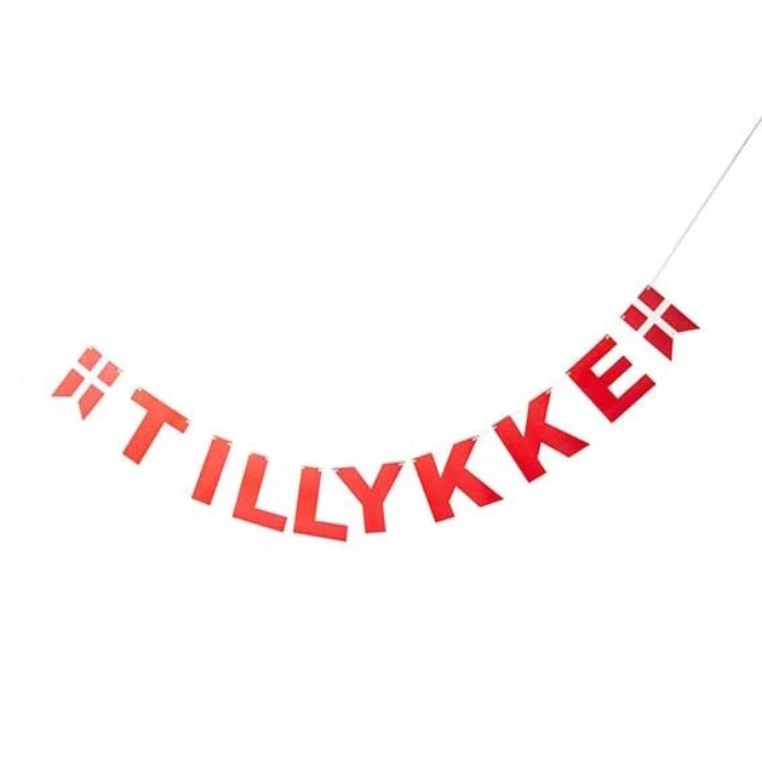 Tillykke Guirlande med Rød Dannebrog Flag – 8m Festpynt