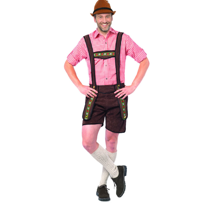 Tyroler Lederhosen Bukser Johann - Mørkebrun Kort Stil
