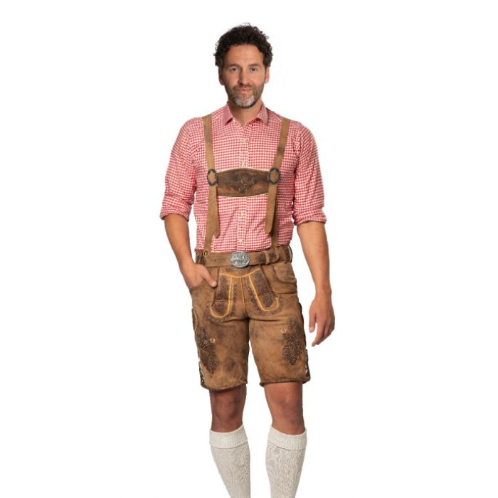 Kort Brun Tyroler Lederhosen til Polterabend Fest