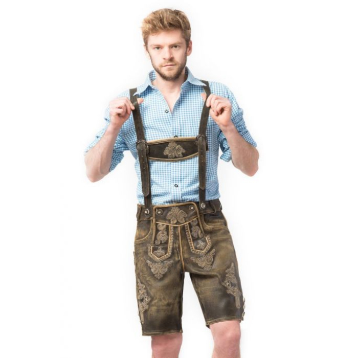 Tyroler Lederhosen Bukser - Retro Kort i Brun Farve