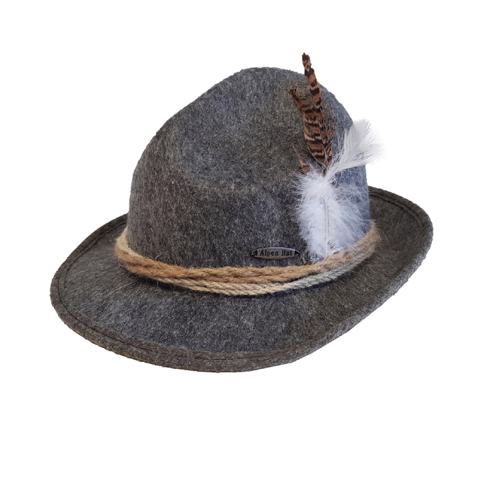 Grå Tyrolerhat til Oktoberfest - Unisex One-size