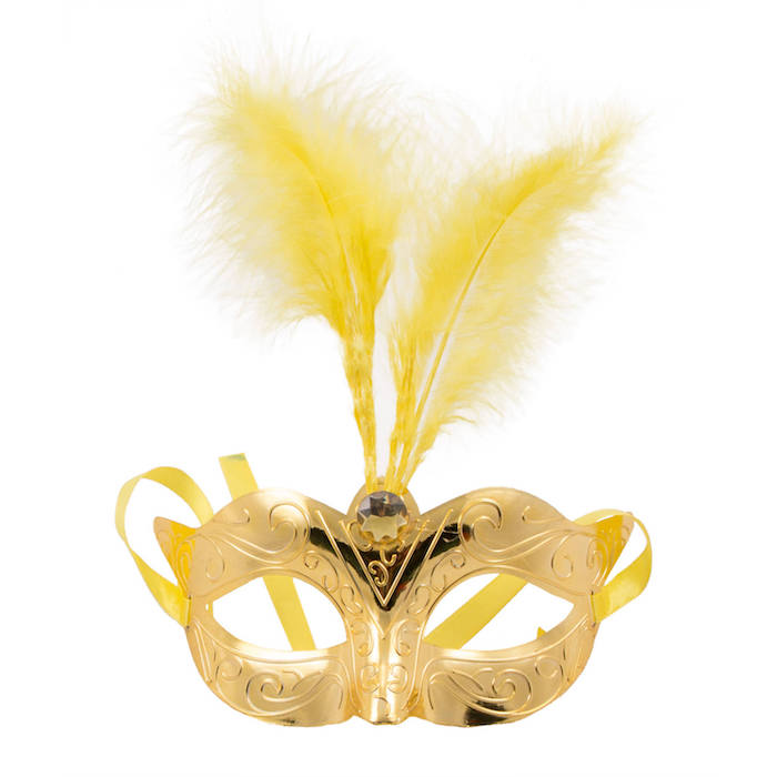 Venetiansk Guld Maske Med Fjer 23x23