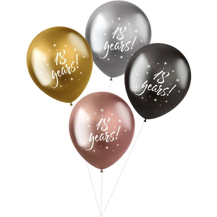 18 Års Metallic Balloner - 4 stk til Fødselsdagsparty
