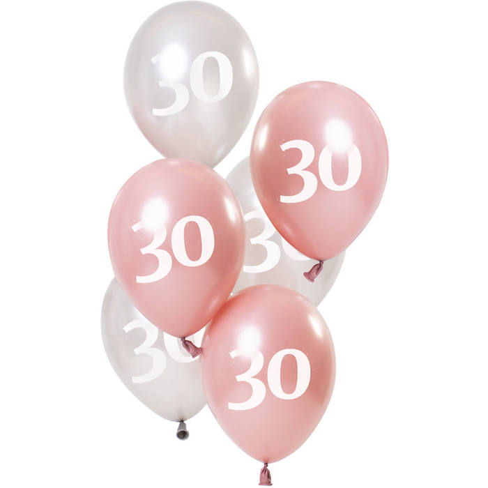 30 Års Fødselsdagsballoner i Metallic Pink og Sølv