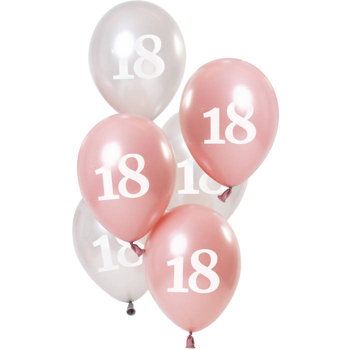18 års Metallic Pink og Sølv Balloner - 6 stk. Festdekor!