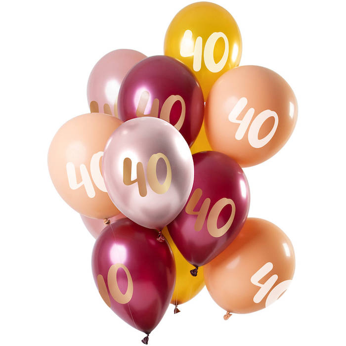 40 Års Fødselsdagsballoner i Pink og Guld - 12 stk.