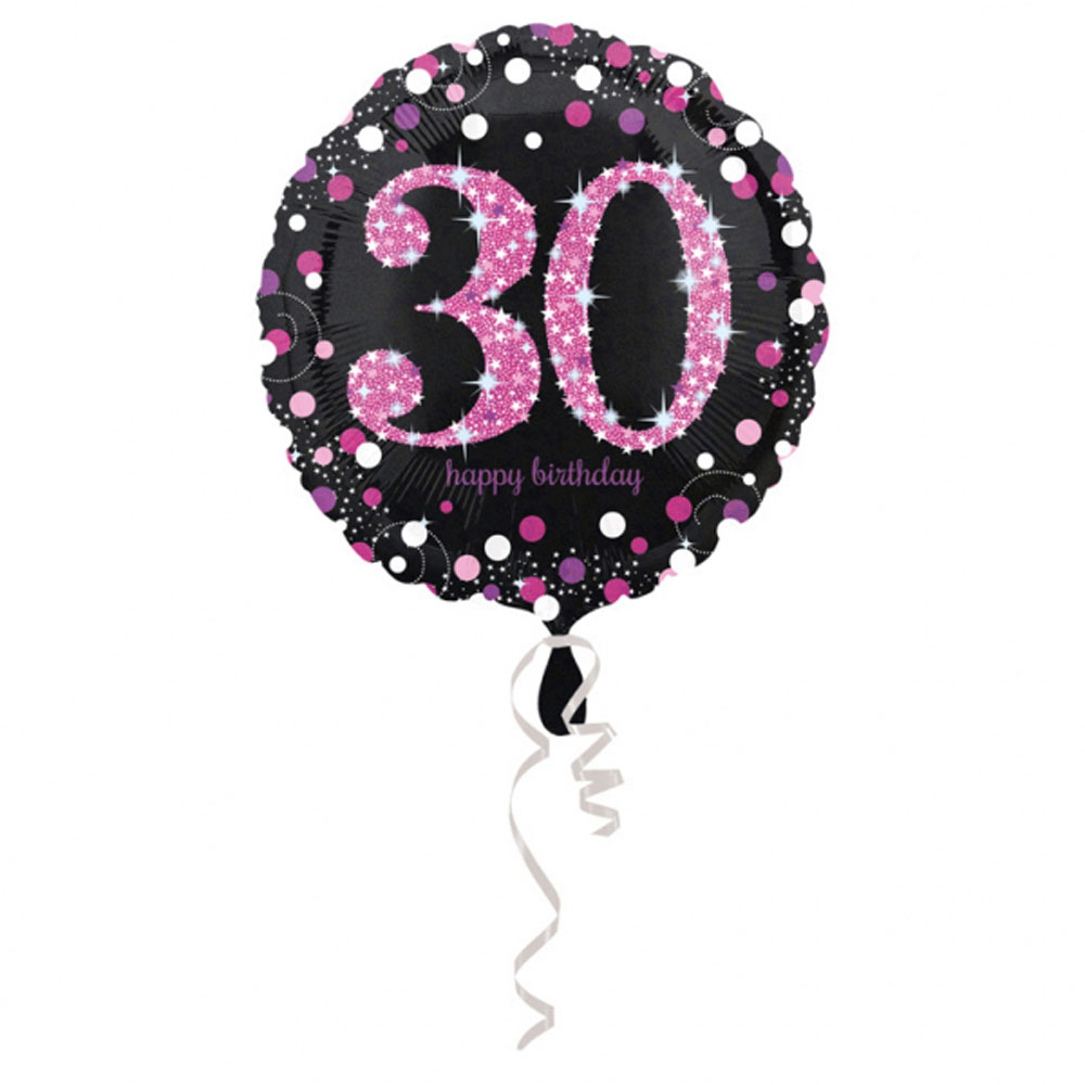 30-års Fødselsdag Folieballon – Pink Holografisk Glamour