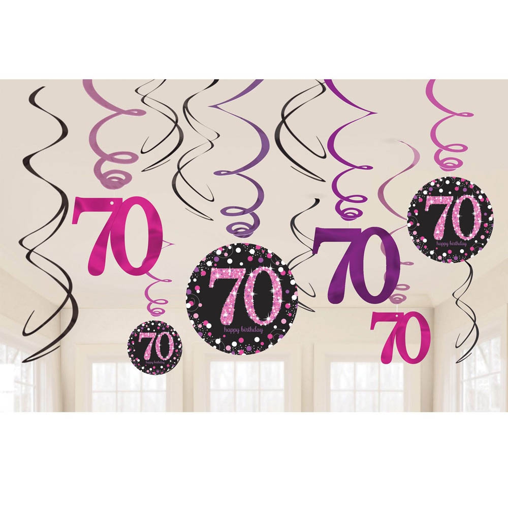 70-års Fødselsdag Dekorationer - 12 Pink Spiraler til Fest