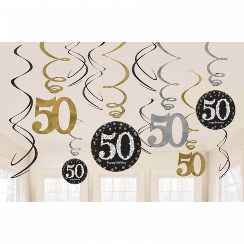 Sølv Spiraler til 50-års Fødselsdag – 12 Stk Dekorationer