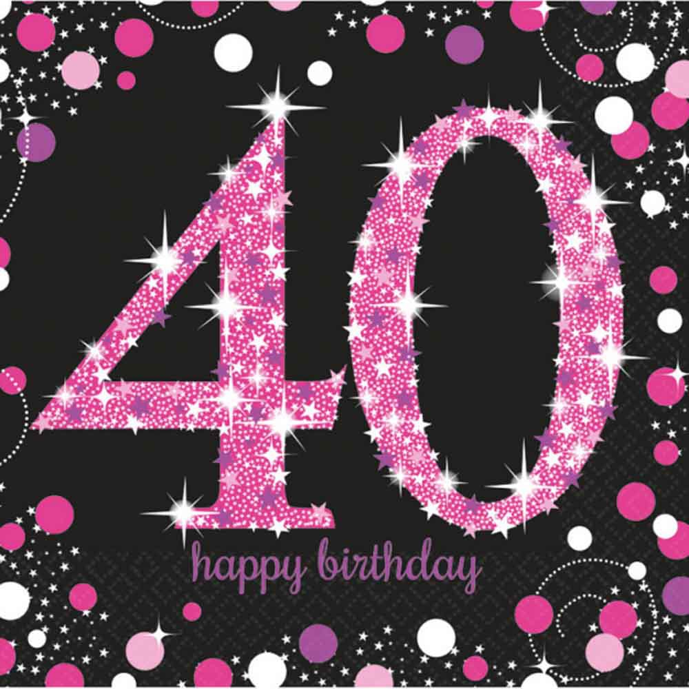 40-års Fødselsdag Servietter - 16 Pink til Festen