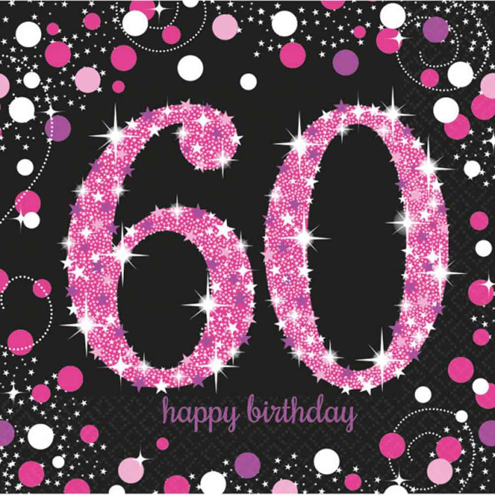 60-års Fødselsdag Servietter i Pink – 16 Stk Festpynt
