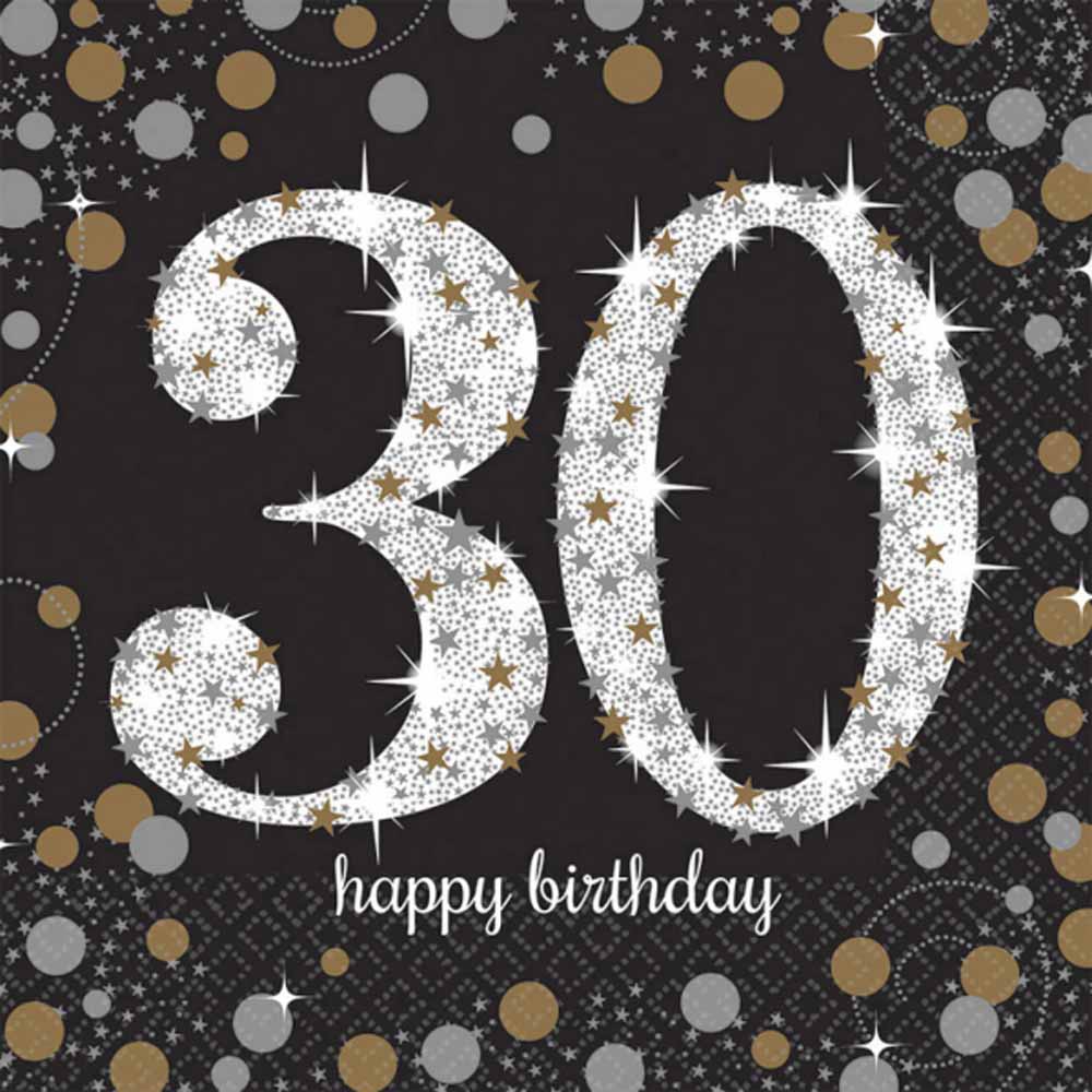 30 Års Fødselsdag Servietter i Sølv – 16 Elegante Stk