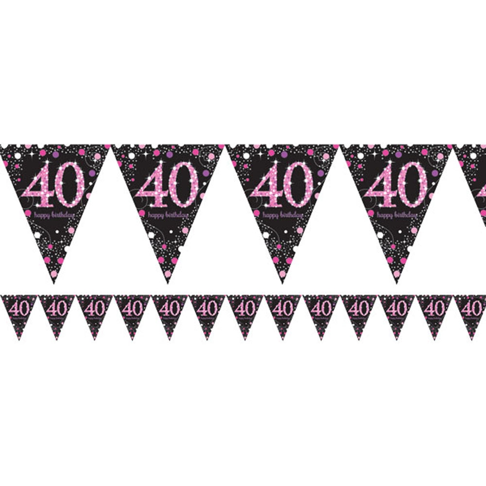 Holografisk Pink Banner til 40-års Fødselsdag - Festpynt