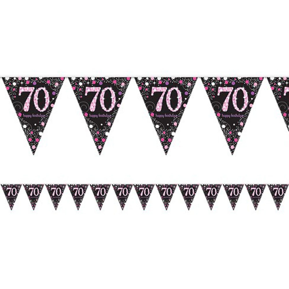 70-års Fødselsdagsbanner – Holografisk Pink Dekoration