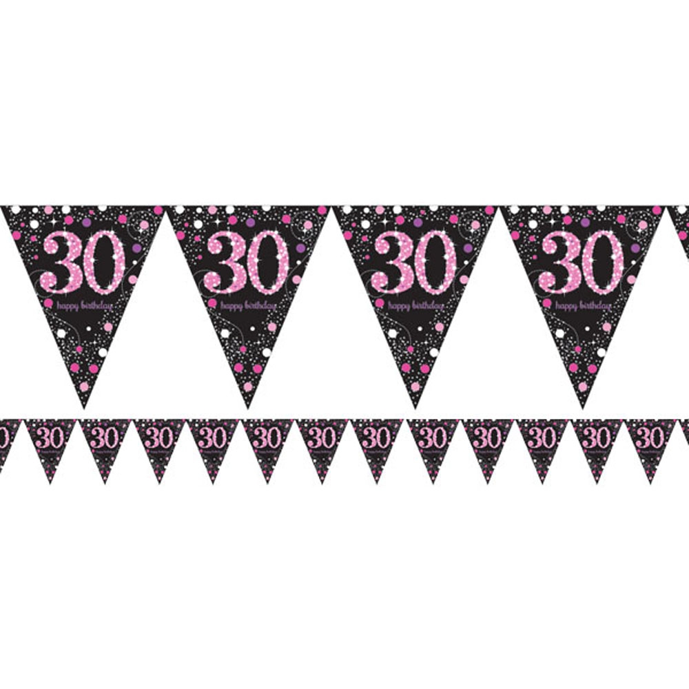 30-års Fødselsdag Vimpel Banner – Pink Holografisk Glamour