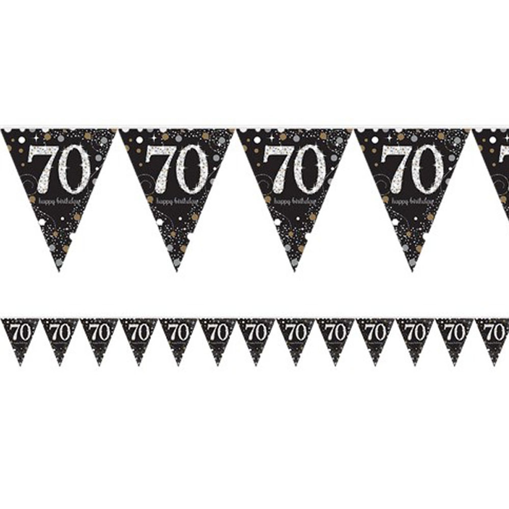 70-års Holografisk Sølv Banner - Festlig Dekoration 4m