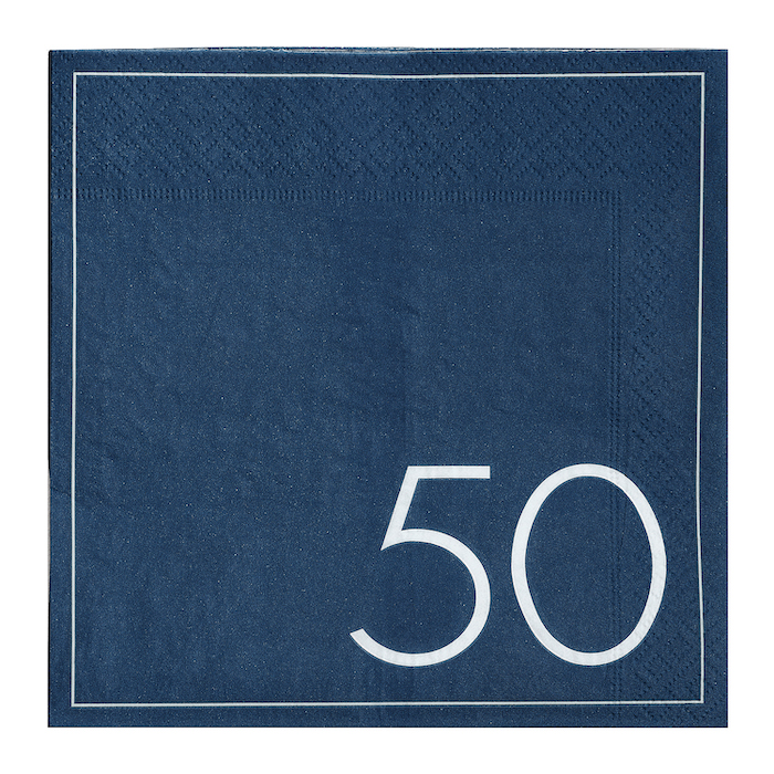 50 års Fødselsdags Servietter - Blå (Pakke med 16)
