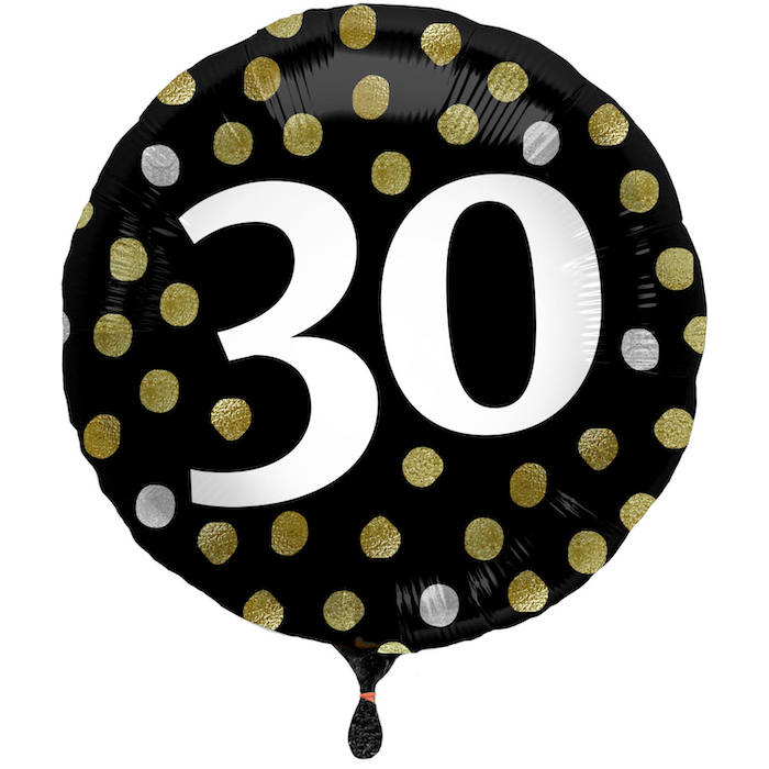 30 års Folie Ballon Sort Med Prikker 45