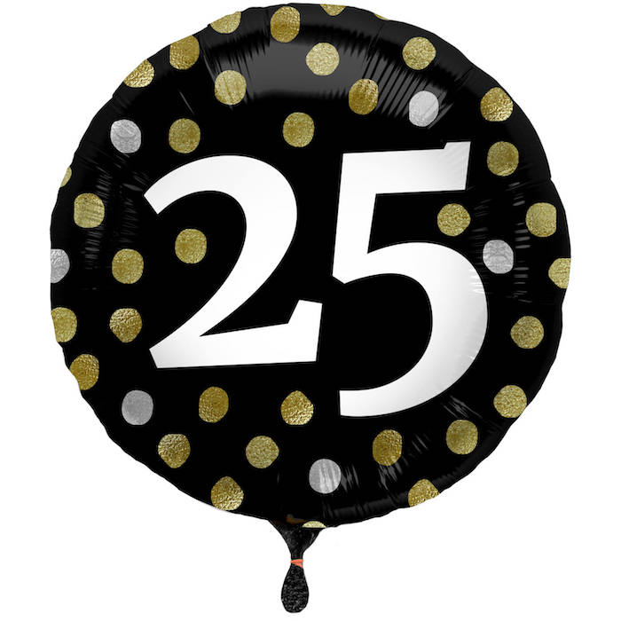 25 års Sort Folieballon med Prikker - 45 cm til Festen