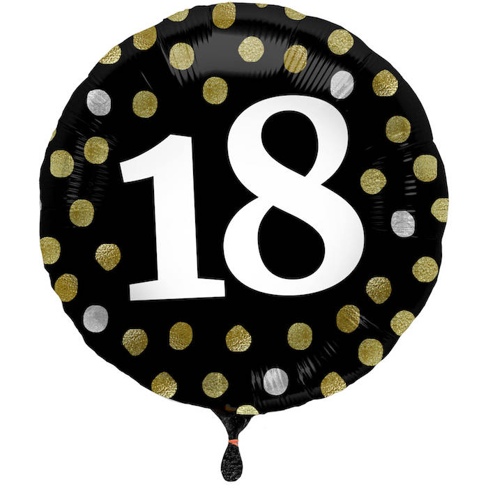 18 års Folieballon   Sort Med Prikker  45