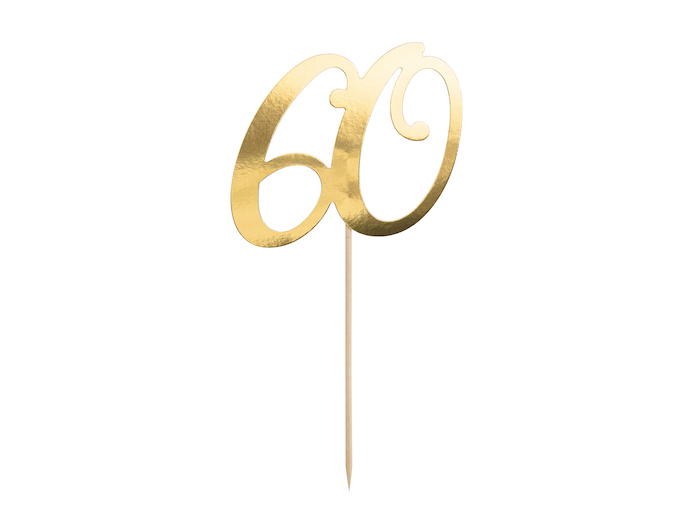 60 års Fødselsdag Kagedekoration i Guld - 20,5 cm