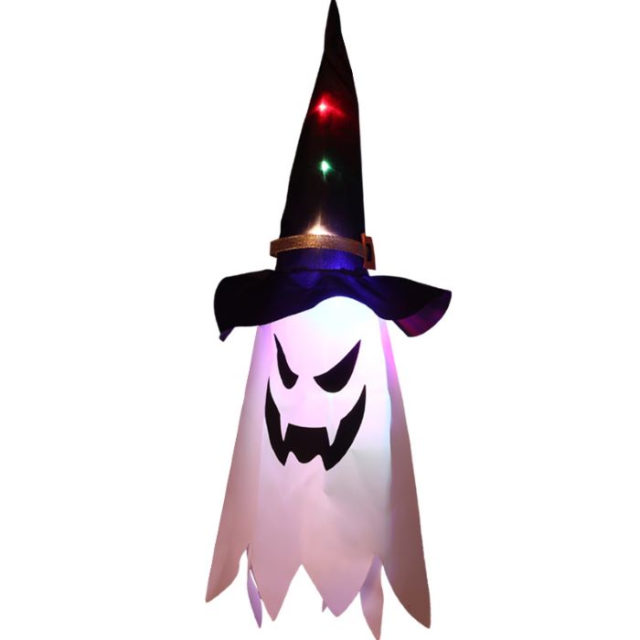 Halloween Spøgelse Dekoration Med Heksehat   Led Lys 45x25