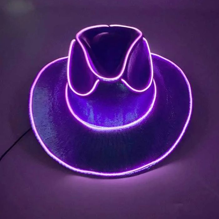 Sjov Cowboy Rave Hat Med Led Lilla