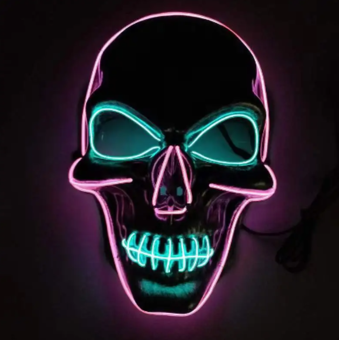 Uhyggelig Halloween Led Maske Blå   Pink Kranie