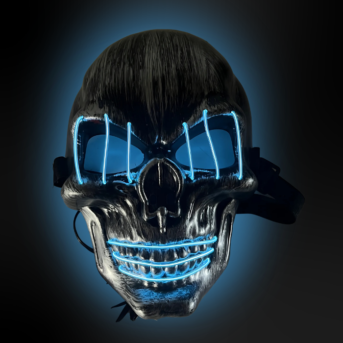 Uhyggelig Halloween Led Maske Kranie Med Blå øjne   Mund