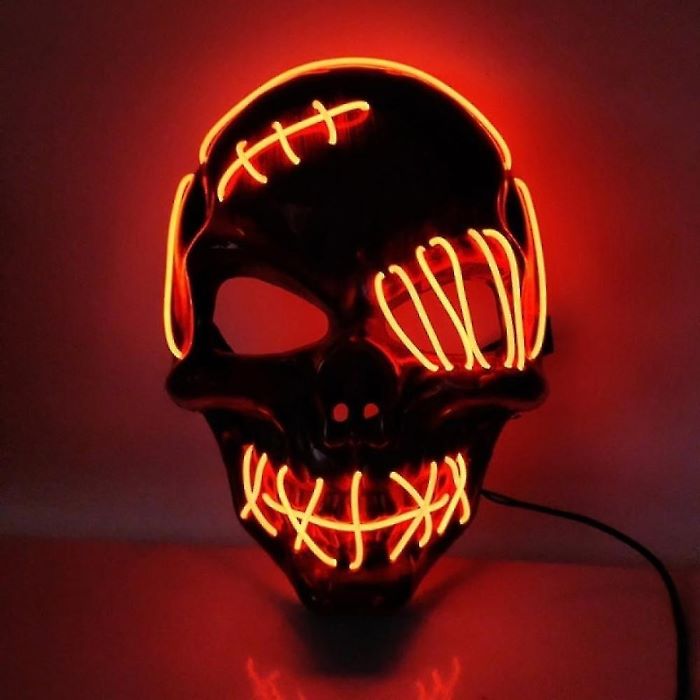 Uhyggelig Halloween Led Maske Rødt Kranie Med Sår