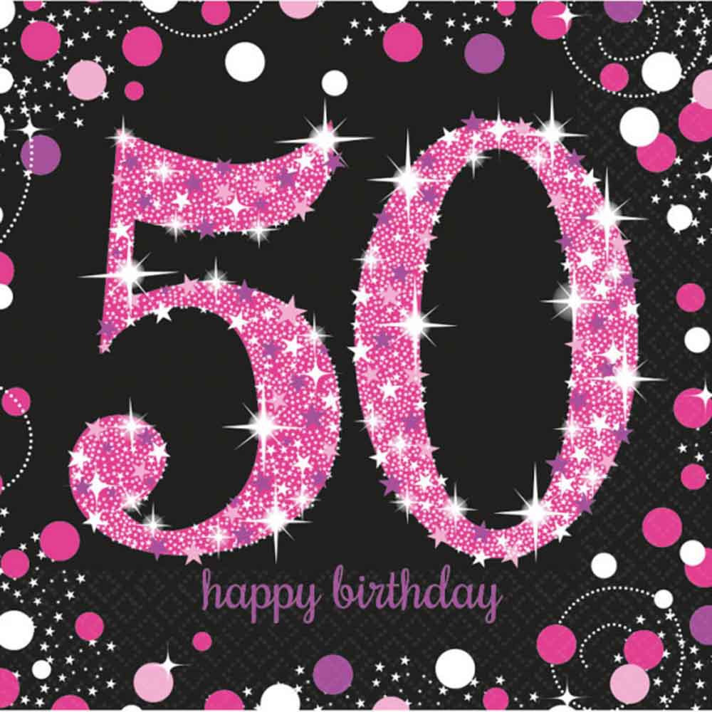 50-års Fødselsdag Servietter – 16 Pink Festservietter